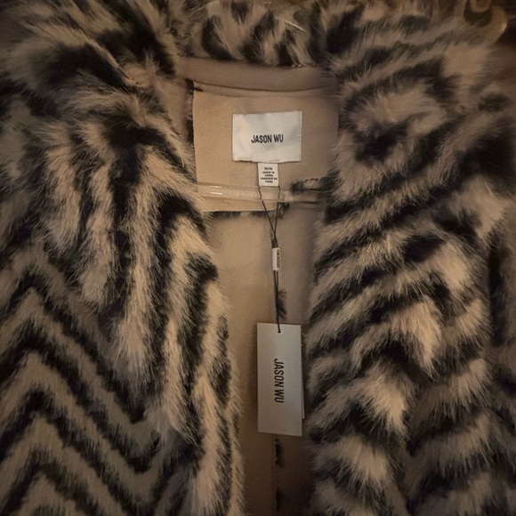 Jason Wu Black and Cream Faux Fur Coat - Picture 2 of 4